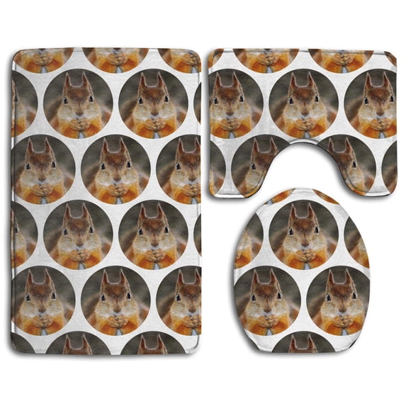 PUDMAD Funny Thinking Squirrel 3 Piece Bathroom Rugs Set Bath Rug Contour Mat and Toilet Lid Cover