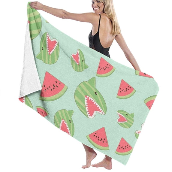 PUDMAD Funny Watermelon Shark Mint Green 3 Piece Bathroom Rugs Set Bath Rug Contour Mat and Toilet Lid Cover