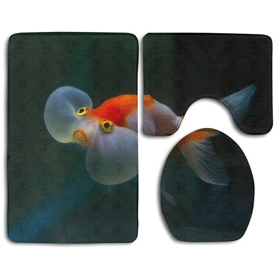 PUDMAD GPGPP Fish 3 Piece Bathroom Rugs Set Bath Rug Contour Mat and Toilet Lid Cover