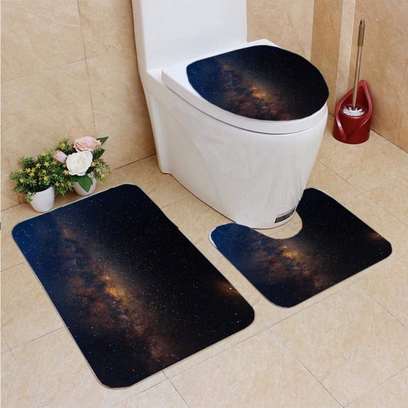 PUDMAD Galactic Centre Milky Way 3 Piece Bathroom Rugs Set Bath Rug Contour Mat and Toilet Lid Cover