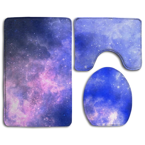 PUDMAD Galaxy 3 Piece Bathroom Rugs Set Bath Rug Contour Mat and Toilet Lid Cover