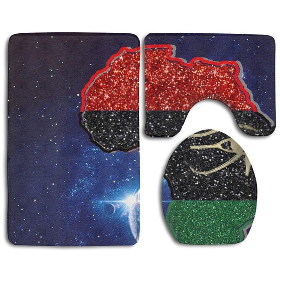 PUDMAD Galaxy 3 Piece Bathroom Rugs Set Bath Rug Contour Mat and Toilet Lid Cover