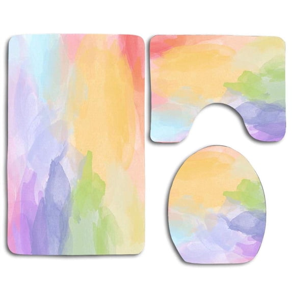 PUDMAD Galaxy Glitzer Pastel Aquarell 3 Piece Bathroom Rugs Set Bath Rug Contour Mat and Toilet Lid Cover