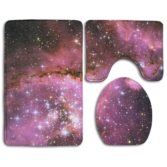PUDMAD Galaxy Purple 3 Piece Bathroom Rugs Set Bath Rug Contour Mat and Toilet Lid Cover