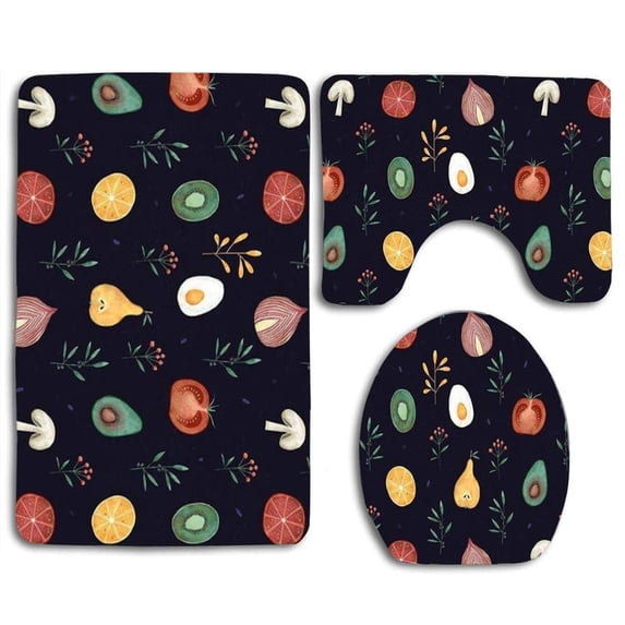 PUDMAD Garlic Tomatoes 3 Piece Bathroom Rugs Set Bath Rug Contour Mat and Toilet Lid Cover
