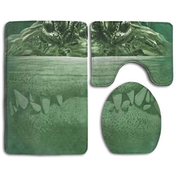 PUDMAD Gator Lurking Green 3 Piece Bathroom Rugs Set Bath Rug Contour Mat and Toilet Lid Cover
