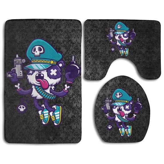 PUDMAD General Pandemonium 3 Piece Bathroom Rugs Set Bath Rug Contour Mat and Toilet Lid Cover