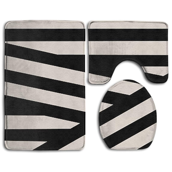 PUDMAD Geometric Shape 3 Piece Bathroom Rugs Set Bath Rug Contour Mat and Toilet Lid Cover