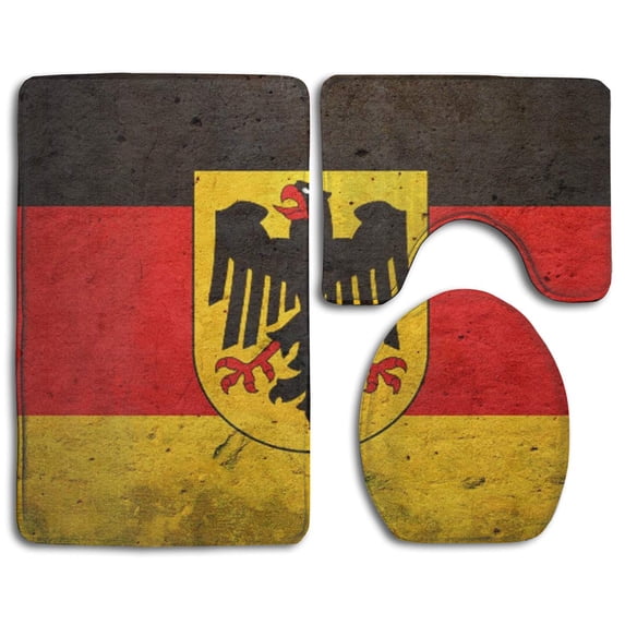 PUDMAD German Flag 3 Piece Bathroom Rugs Set Bath Rug Contour Mat and Toilet Lid Cover