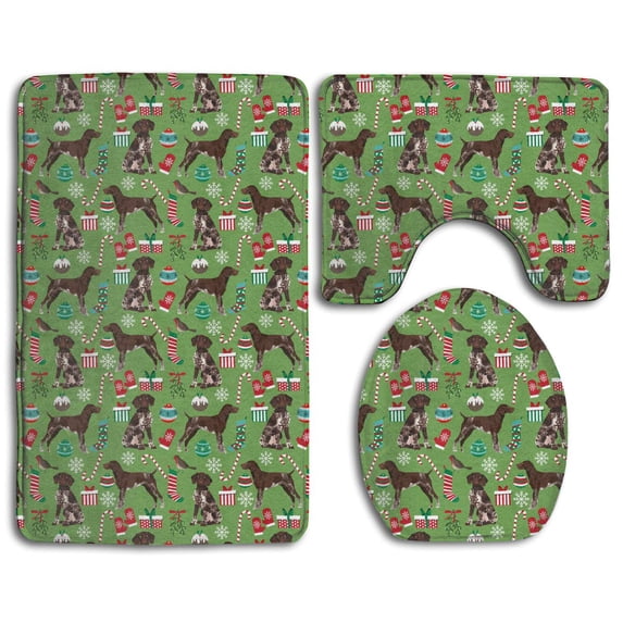 PUDMAD German Shorthaired Pointer Dogs 3 Piece Bathroom Rugs Set Bath Rug Contour Mat and Toilet Lid Cover