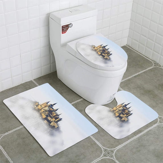 PUDMAD Germany Palace Hohenzollern Winter Fog 3 Piece Bathroom Rugs Set Bath Rug Contour Mat and Toilet Lid Cover