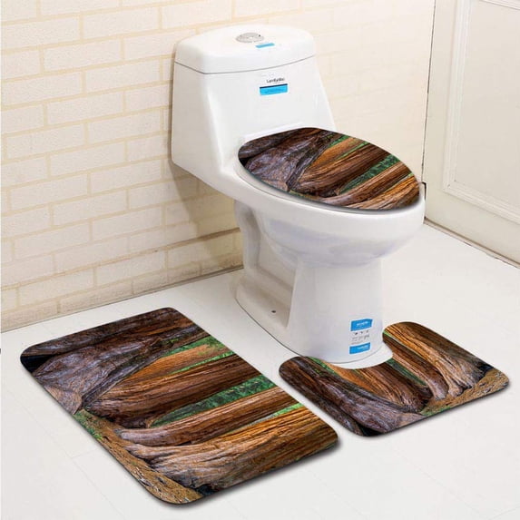 PUDMAD Giant Sequoia Mariposa Grove Trees 3 Piece Bathroom Rugs Set Bath Rug Contour Mat and Toilet Lid Cover