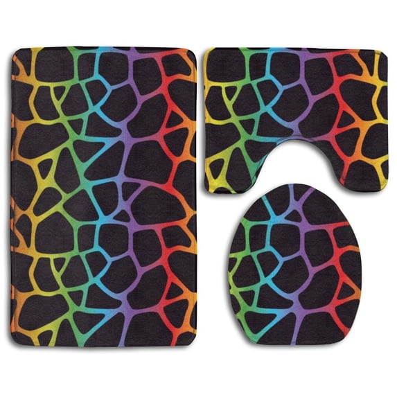 PUDMAD Giraffe Rainbow 3 Piece Bathroom Rugs Set Bath Rug Contour Mat and Toilet Lid Cover