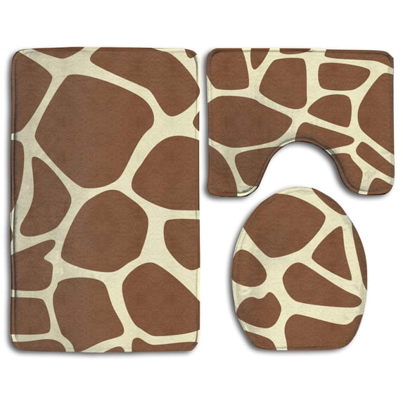 PUDMAD Giraffe Skin 3 Piece Bathroom Rugs Set Bath Rug Contour Mat and Toilet Lid Cover