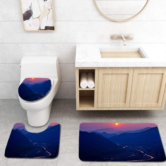 PUDMAD Glenwood Springs Colorado Sunset View in Summer 3 Piece Bathroom Rugs Set Bath Rug Contour Mat and Toilet Lid Cover