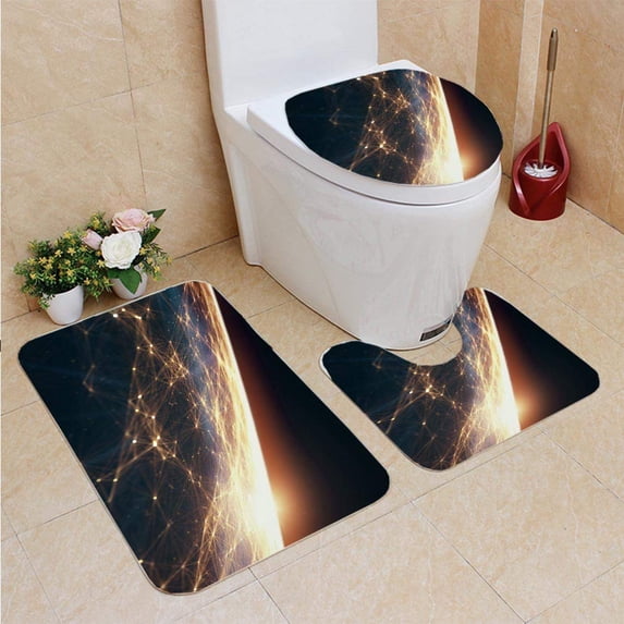 PUDMAD Global International Connectivity 3 Piece Bathroom Rugs Set Bath Rug Contour Mat and Toilet Lid Cover