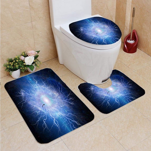 PUDMAD Gods Eye 3 Piece Bathroom Rugs Set Bath Rug Contour Mat and Toilet Lid Cover