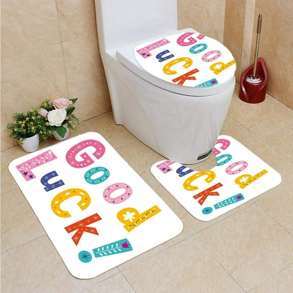 PUDMAD Going Away Party Spring Inspired Cute Wording Good Luck Message Ornaments 3 Piece Bathroom Rugs Set Bath Rug Contour Mat and Toilet Lid Cover
