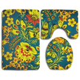 thumbnail image 1 of PUDMAD Golden Bird and Flower Texture 3 Piece Bathroom Rugs Set Bath Rug Contour Mat and Toilet Lid Cover, 1 of 2