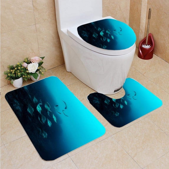 PUDMAD Golden Eagle Ray 3 Piece Bathroom Rugs Set Bath Rug Contour Mat and Toilet Lid Cover