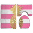thumbnail image 1 of PUDMAD Golden Pineapple On Pink White Stripes 3 Piece Bathroom Rugs Set Bath Rug Contour Mat and Toilet Lid Cover, 1 of 2