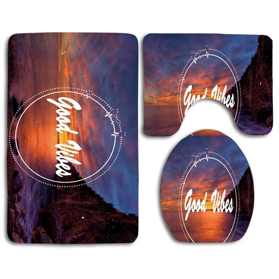 PUDMAD Good Vibes Sunset 3 Piece Bathroom Rugs Set Bath Rug Contour Mat and Toilet Lid Cover