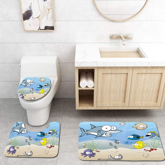 PUDMAD Googly Ocean 3 Piece Bathroom Rugs Set Bath Rug Contour Mat and Toilet Lid Cover