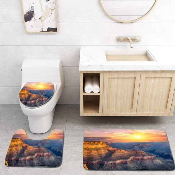 PUDMAD Grand Canyon 3 Piece Bathroom Rugs Set Bath Rug Contour Mat and Toilet Lid Cover
