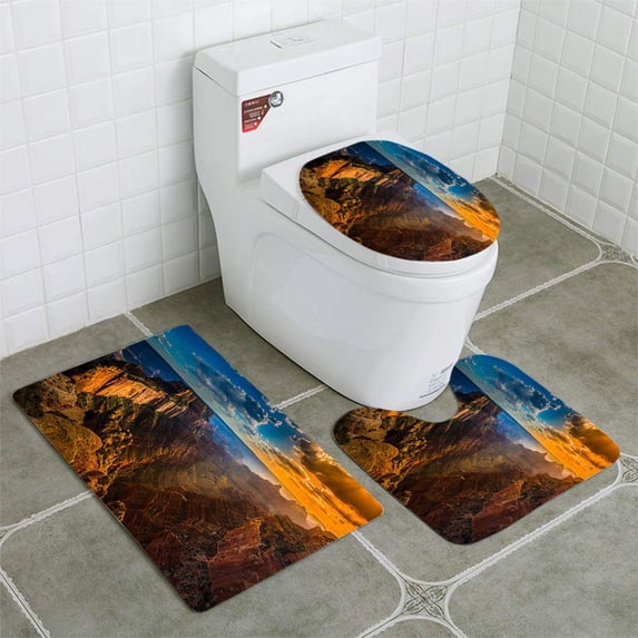 PUDMAD Grand Canyon North Rim Cape Royal Overlook at Sunset 3 Piece Bathroom Rugs Set Bath Rug Contour Mat and Toilet Lid Cover