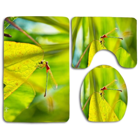 PUDMAD Grasshopper 3 Piece Bathroom Rugs Set Bath Rug Contour Mat and Toilet Lid Cover