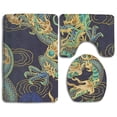 thumbnail image 1 of PUDMAD Green Dragon Dark Blue 3 Piece Bathroom Rugs Set Bath Rug Contour Mat and Toilet Lid Cover, 1 of 2