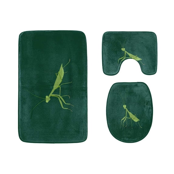 PUDMAD Green Ferocious Mantis 3 Piece Bathroom Rugs Set Bath Rug Contour Mat and Toilet Lid Cover