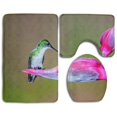 thumbnail image 1 of PUDMAD Green Kingfisher On Red Flower 3 Piece Bathroom Rugs Set Bath Rug Contour Mat and Toilet Lid Cover, 1 of 2