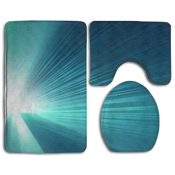 PUDMAD Green Shining Rays 3 Piece Bathroom Rugs Set Bath Rug Contour Mat and Toilet Lid Cover