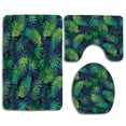 thumbnail image 1 of PUDMAD Green Tropical Hibiscus Leaves 3 Piece Bathroom Rugs Set Bath Rug Contour Mat and Toilet Lid Cover, 1 of 2