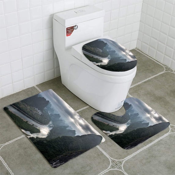 PUDMAD Guilin Li River and Karst Mountains 3 Piece Bathroom Rugs Set Bath Rug Contour Mat and Toilet Lid Cover