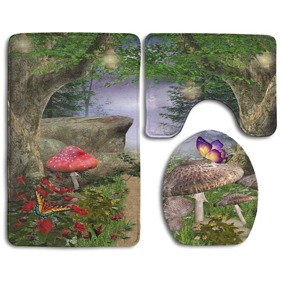 PUDMAD Red Mushrooms Are Not Edible 3 Piece Bathroom Rugs Set Bath Rug Contour Mat and Toilet Lid Cover