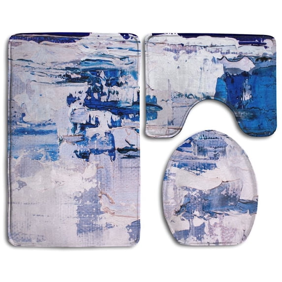 PUDMAD H Drawn Oil Painting Abstract Art Oil Painting Canvas Color Texture Fragment 3 Piece Bathroom Rugs Set Bath Rug Contour Mat and Toilet Lid Cover