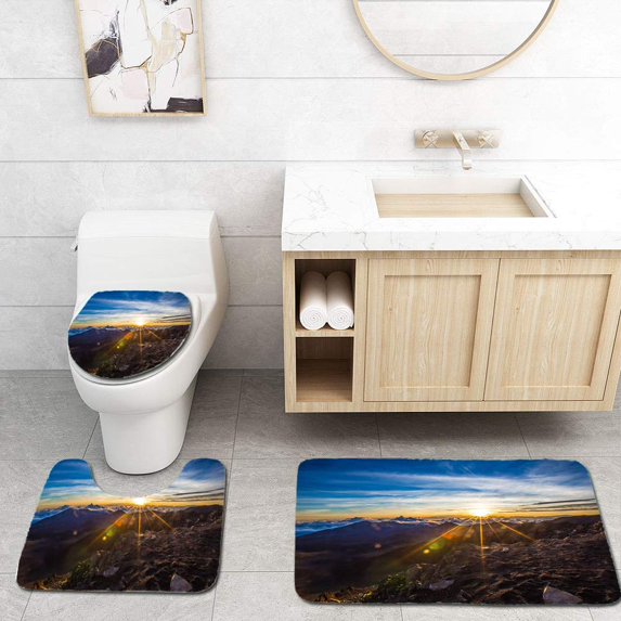 PUDMAD Haleakal National Park Sunrise Hawaii 3 Piece Bathroom Rugs Set Bath Rug Contour Mat and Toilet Lid Cover