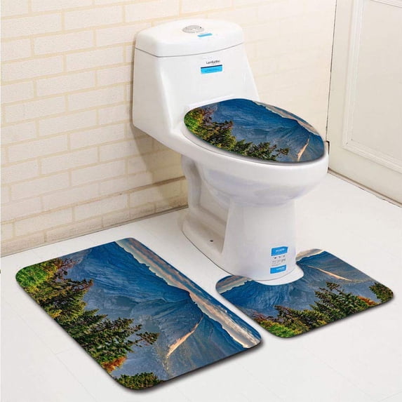 PUDMAD Half Dome in Morning 3 Piece Bathroom Rugs Set Bath Rug Contour Mat and Toilet Lid Cover