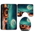 thumbnail image 1 of PUDMAD Halloween Fantastic Magic Night Spooky Atmosphere Candles Pumpkin on Wooden Planks 3 Piece Bathroom Rugs Set Bath Rug Contour Mat and Toilet Lid Cover, 1 of 2