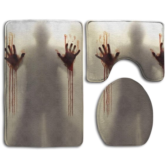 PUDMAD Halloween Help Me People Bloody Hands 3 Piece Bathroom Rugs Set Bath Rug Contour Mat and Toilet Lid Cover