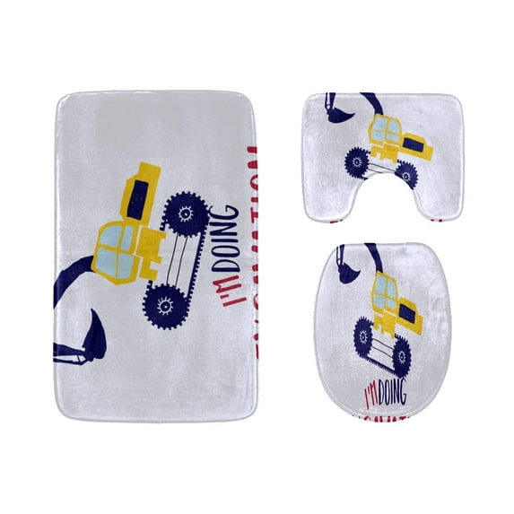 PUDMAD Hand Drawing Digger 3 Piece Bathroom Rugs Set Bath Rug Contour Mat and Toilet Lid Cover