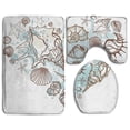 thumbnail image 1 of PUDMAD Hand Drawn Seashells Scallop Starfish 3 Piece Bathroom Rugs Set Bath Rug Contour Mat and Toilet Lid Cover, 1 of 2