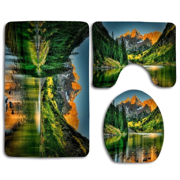 PUDMAD Hand Drawn Style Rooster 3 Piece Bathroom Rugs Set Bath Rug Contour Mat and Toilet Lid Cover