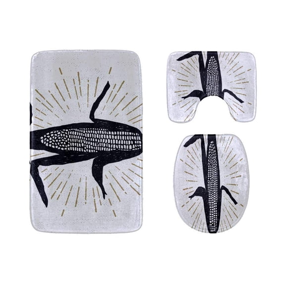 PUDMAD Hand-Painted Corn Painting 3 Piece Bathroom Rugs Set Bath Rug Contour Mat and Toilet Lid Cover