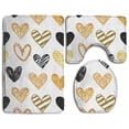 thumbnail image 1 of PUDMAD Hand Painted Golden And Black Hearts Unique 3 Piece Bathroom Rugs Set Bath Rug Contour Mat and Toilet Lid Cover, 1 of 2