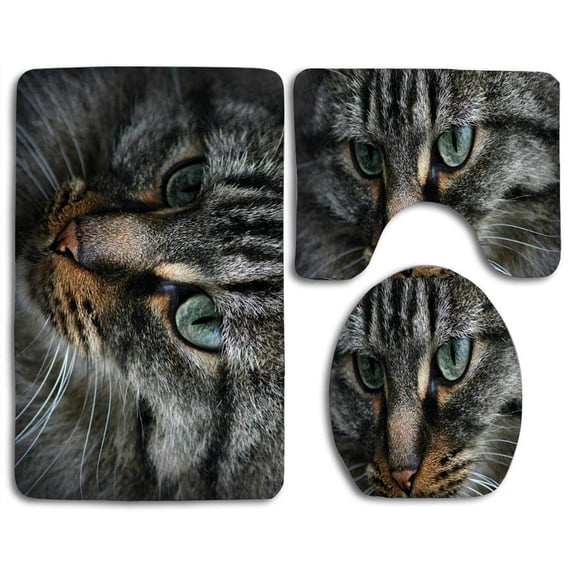 PUDMAD Happy Caturday 3 Piece Bathroom Rugs Set Bath Rug Contour Mat and Toilet Lid Cover