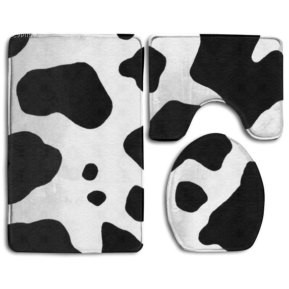 PUDMAD Happy Cows Dries Quickly 3 Piece Bathroom Rugs Set Bath Rug Contour Mat and Toilet Lid Cover