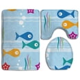 thumbnail image 1 of PUDMAD Happy Fish 3 Piece Bathroom Rugs Set Bath Rug Contour Mat and Toilet Lid Cover, 1 of 2